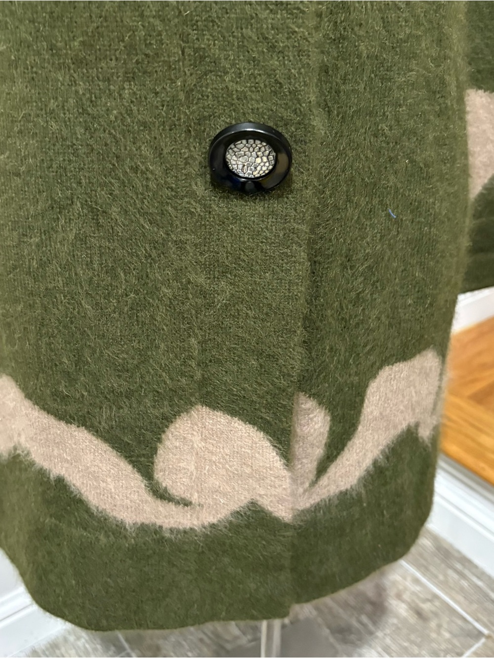 Riccos 100% Mink Cashmere Hooded Sweater Duster Cardigan XL Button Down Green - Picture 3 of 16